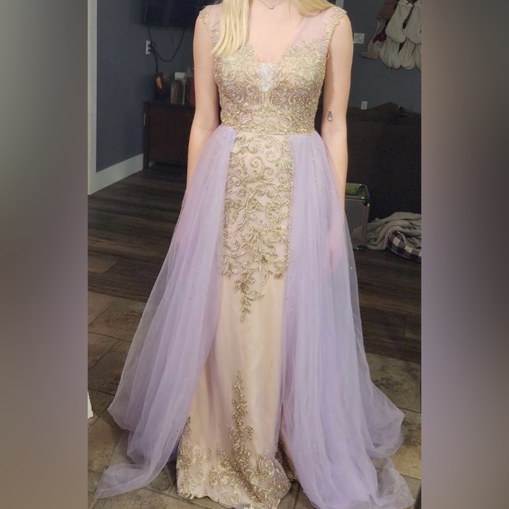 Purple and gold pageant dress